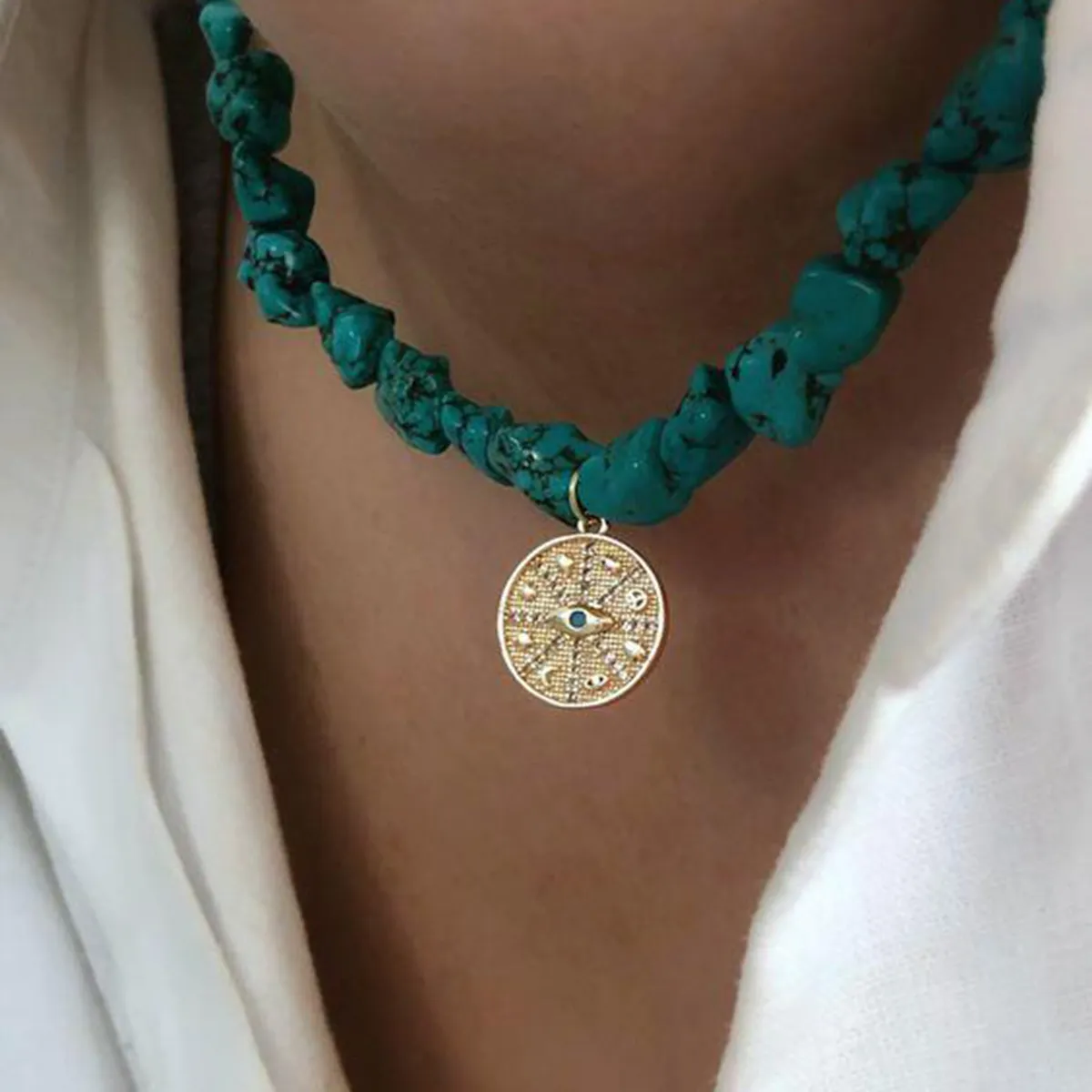 Bohemian Irregular Beaded Turquoise Necklace Sweet Cool Personality