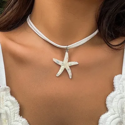 Bohemian Starfish Pendant Necklace with Korean Velvet Chain