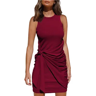 Women Casual Solid Color Sleeveless Dress