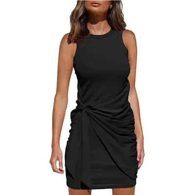Women Casual Solid Color Sleeveless Dress