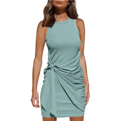 Women Casual Solid Color Sleeveless Dress