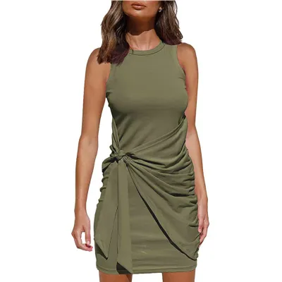 Women Casual Solid Color Sleeveless Dress