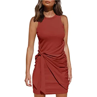 Women Casual Solid Color Sleeveless Dress