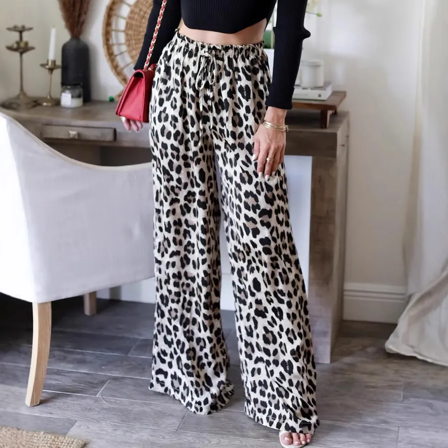 Women Fashion Leopard Print Wide Leg Pants