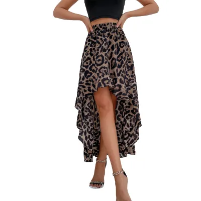 Women Fashion Leopard Print Irregular Hem Skirt