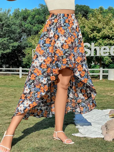 Women Fashion Leopard Print Irregular Hem Skirt