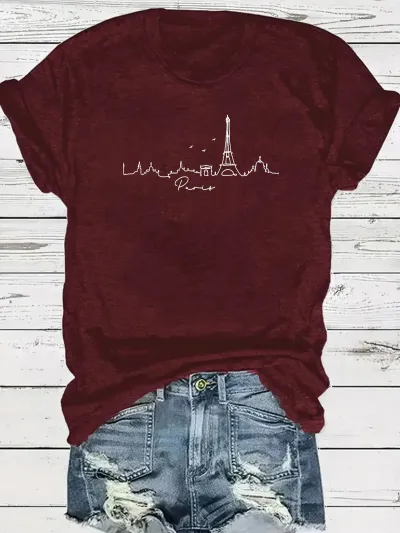 Paris Tower Plus Size Women T-Shirt Street Hipster Polyester Crewneck
