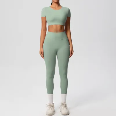 Women Yoga Solid Color Sports Two-Piece Set with Kam Ammonia Fabric