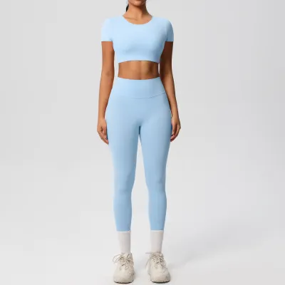 Women Yoga Solid Color Sports Two-Piece Set with Kam Ammonia Fabric