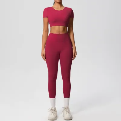 Women Yoga Solid Color Sports Two-Piece Set with Kam Ammonia Fabric