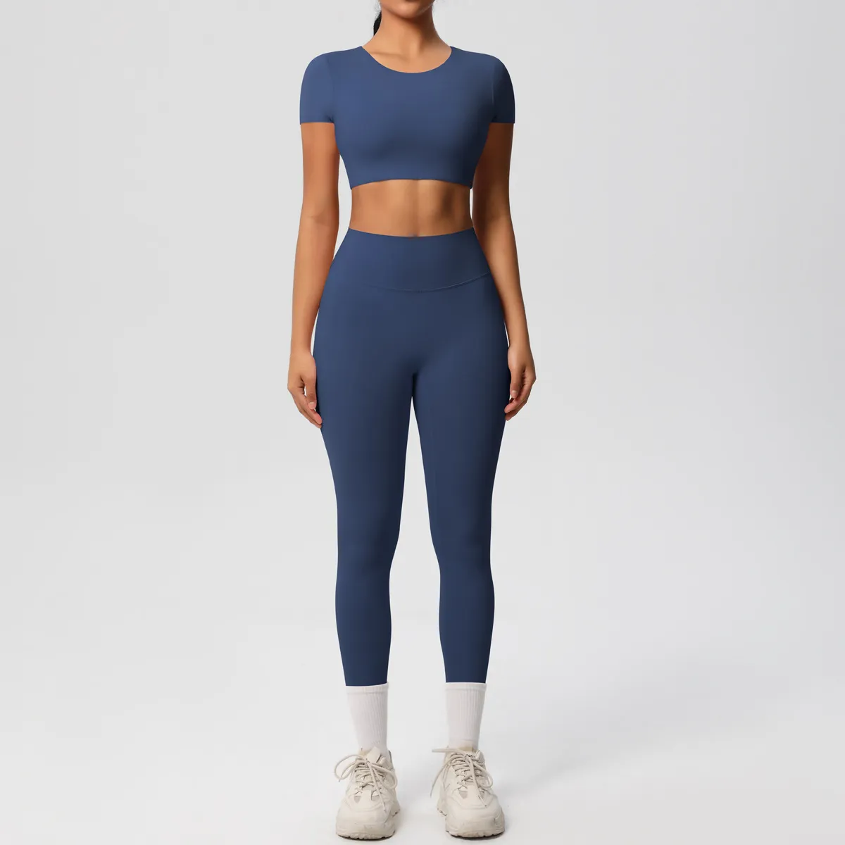 Women Yoga Solid Color Sports Two-Piece Set with Kam Ammonia Fabric