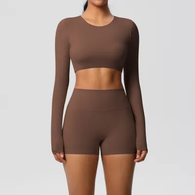 Women Yoga Fashion Solid Color Sports Two-Piece Set with Kam Ammonia Fabric