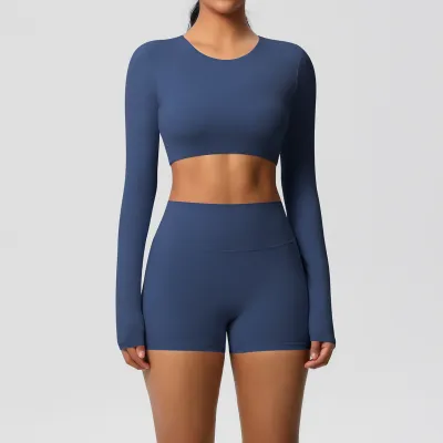 Women Yoga Fashion Solid Color Sports Two-Piece Set with Kam Ammonia Fabric