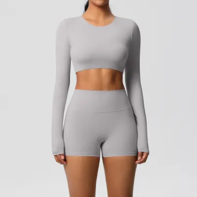 Women Yoga Fashion Solid Color Sports Two-Piece Set with Kam Ammonia Fabric