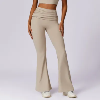Women Yoga Solid Color High Waist Trumpet Sports Leggings