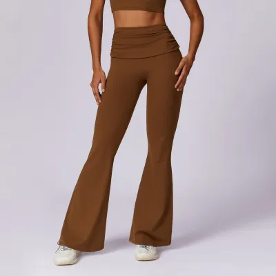 Women Yoga Solid Color High Waist Trumpet Sports Leggings