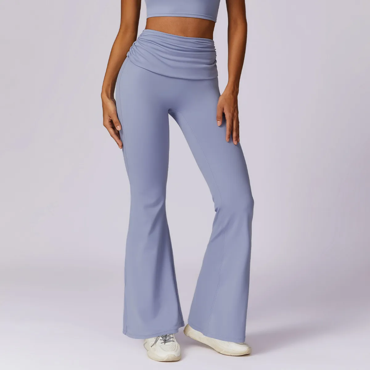 Women Yoga Solid Color High Waist Trumpet Sports Leggings