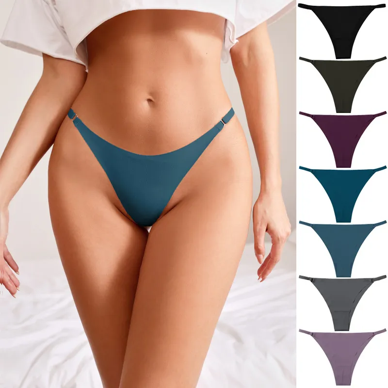 Women Sexy Solid Color Ice Silk Thong Panties Low Rise