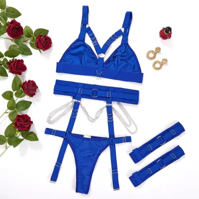 Women Sexy Solid Color Chain Lingerie Bra Set