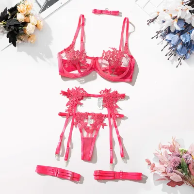 Women Sexy Solid Color Lace Bra Set
