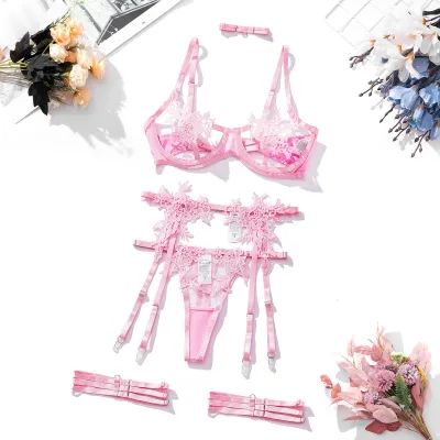 Women Sexy Solid Color Lace Bra Set