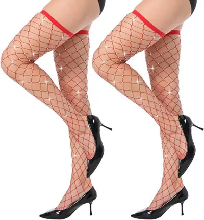 Women Sexy Rhinestone Hollow Fishnet Stockings