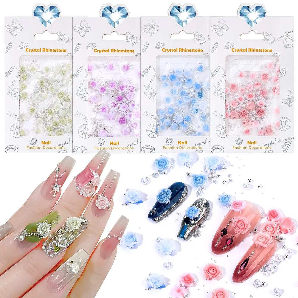 Women Fashion 3D Floral Resin Rose Nail Decoration - Creative Nail Art