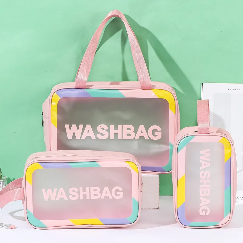 Women Simple Large Capacity Portable Transparent PVC Waterproof Storage Cosmetic Bag
