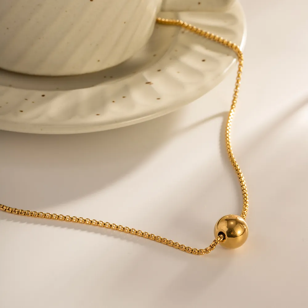 Women Fashion Beaded Gold Stainless Steel Necklace