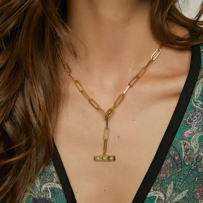Women Fashion Creative Gold Square Clip Star Inlaid Zircon Necklace