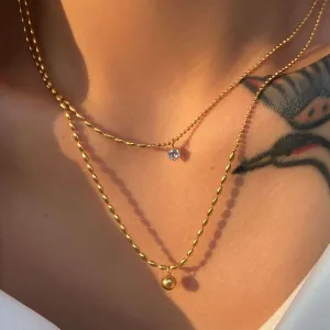 Women's Simple Ball Rhinestone Pendant Titanium Steel Necklace French Retro