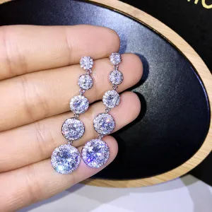 Women Fashion Long Round Zircon Drop Earrings