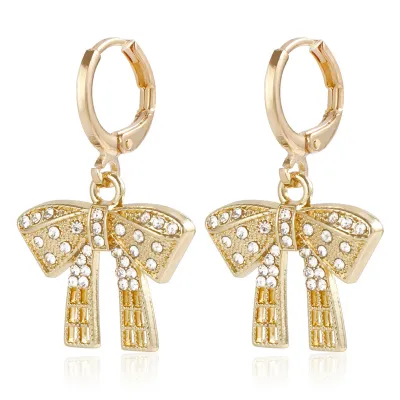 Women's Fashion Micro Diamond Bow Earrings in Metal Geometry