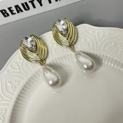 Vintage Flash Flower Bud Pearl Drop Earrings