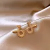 Gold Full Drill Cross Nail Earring 3919