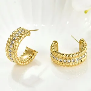 Women Fashion Simple Geometric Twist C-Shaped Stainless Steel Earrings