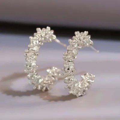 Women Fashion Silver Broken C-Shaped Style Circle Earrings