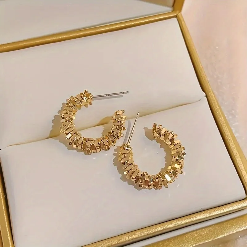 Women Fashion Silver Broken C-Shaped Style Circle Earrings