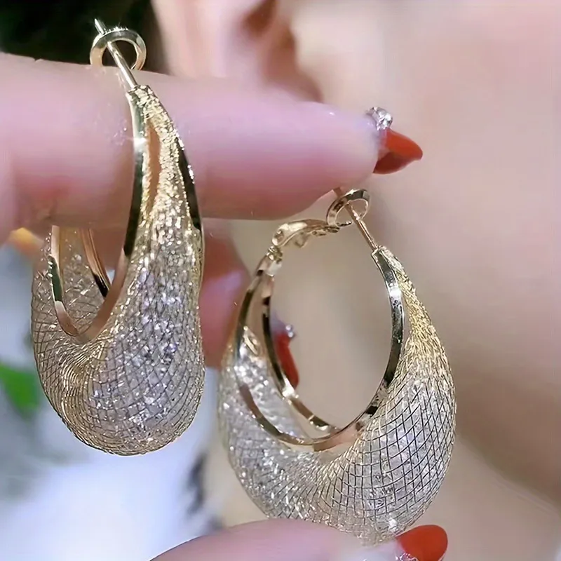 Women Fashion Rhinestone Mesh Bag Earrings