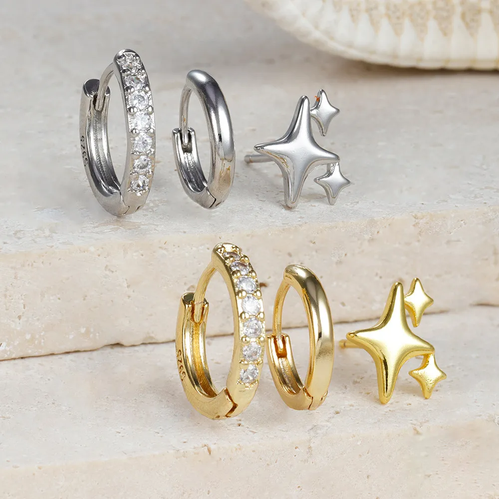 Women Fashion Simple Geometric Star Earrings Set of 3