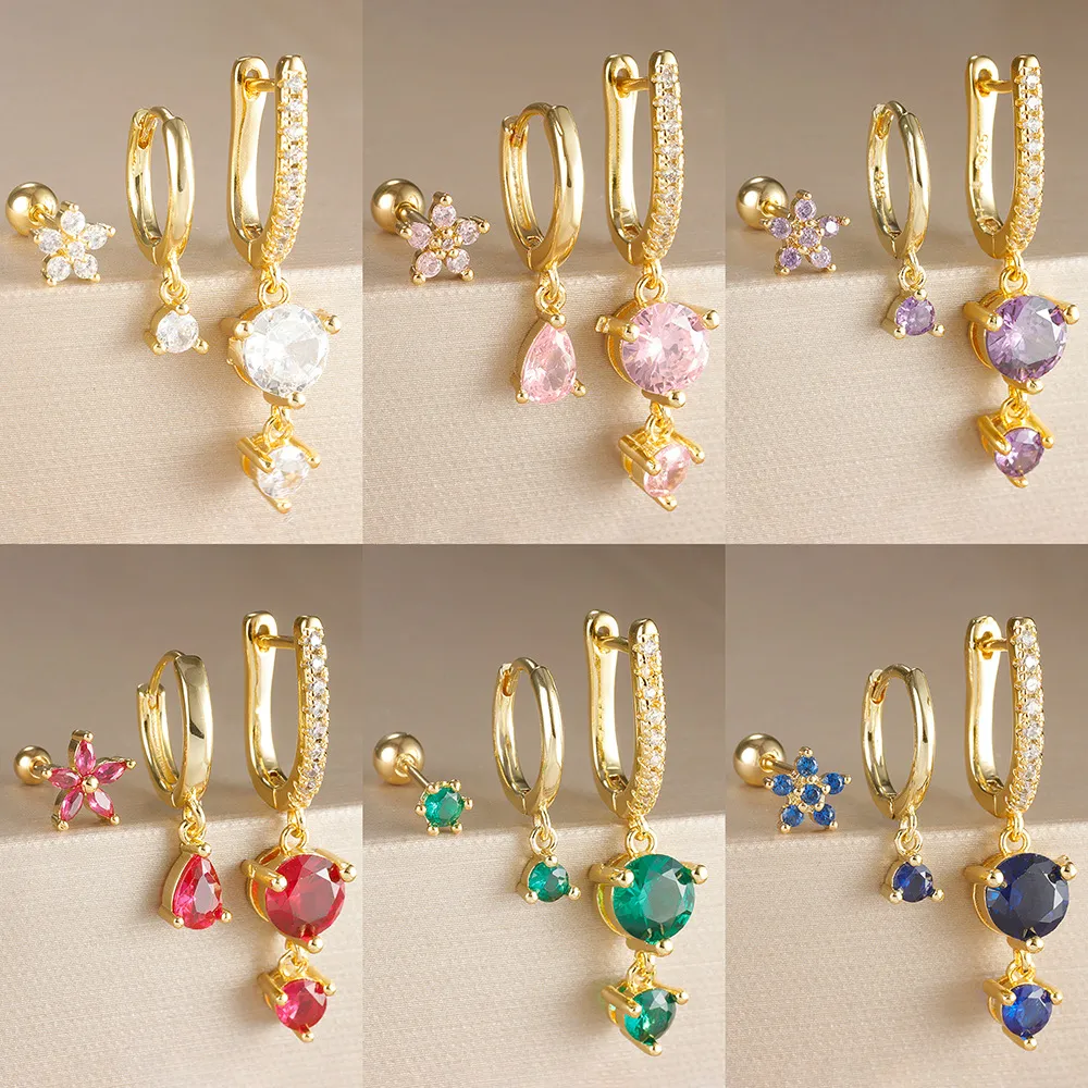 Women Fashion Simple Round Rhinestone Earrings 3 Pcs Set