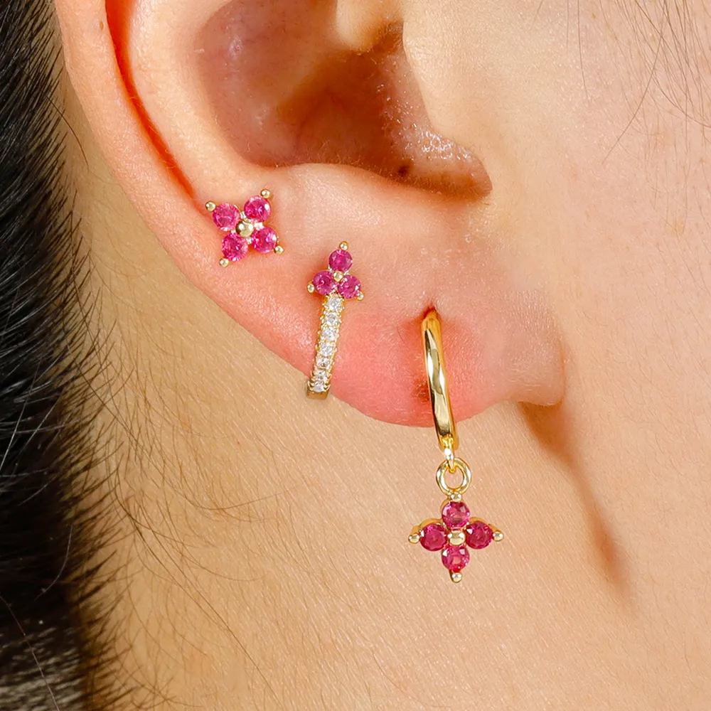 Women Fashion Geometric Flower Diamond Earrings 3 Pcs Set