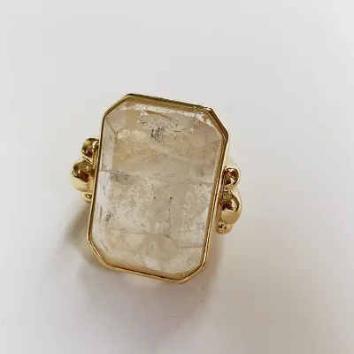 Women Vintage Fashion Square Ice Flower Natural Stone Ring