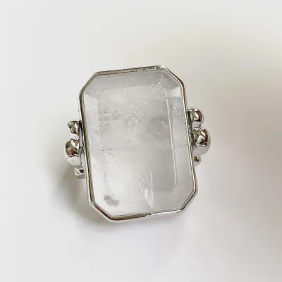 Women Vintage Fashion Square Ice Flower Natural Stone Ring