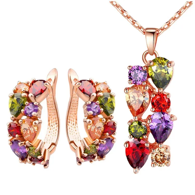Mona Lisa Zircon Necklace Earrings Colorful Two-Piece Set Women's Fresh Sweet