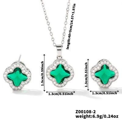 Exquisite Four-Leaf Clover Fashion Simple Earring Necklace Two-Piece Set for Women