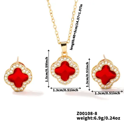 Exquisite Four-Leaf Clover Fashion Simple Earring Necklace Two-Piece Set for Women