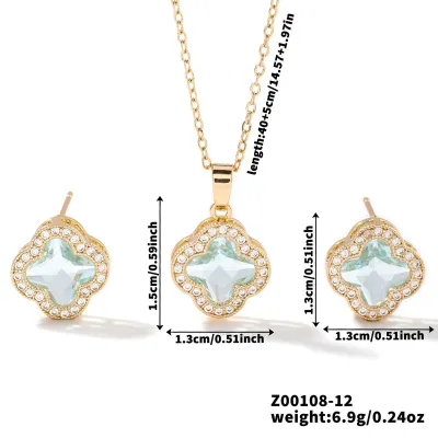 Exquisite Four-Leaf Clover Fashion Simple Earring Necklace Two-Piece Set for Women