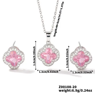 Exquisite Four-Leaf Clover Fashion Simple Earring Necklace Two-Piece Set for Women