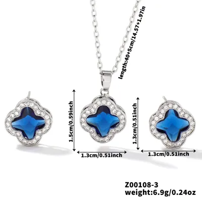 Exquisite Four-Leaf Clover Fashion Simple Earring Necklace Two-Piece Set for Women